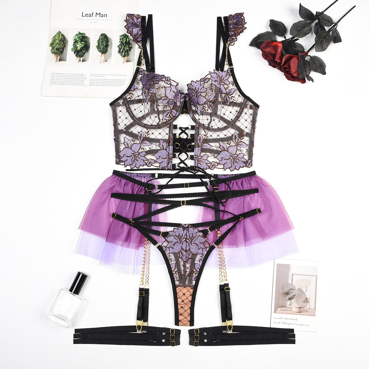 Katarina Chain & Lace Garter & Bustier Set