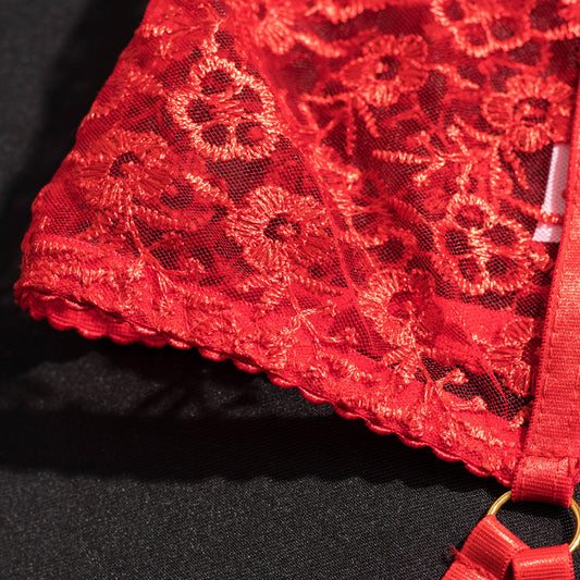 Maxine Embroidered Strap Sexy Garter Set
